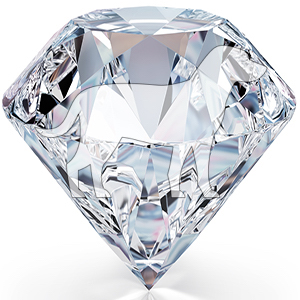 A beautiful sparkling diamond on a light reflective surface. 3d image. Isolated white background.