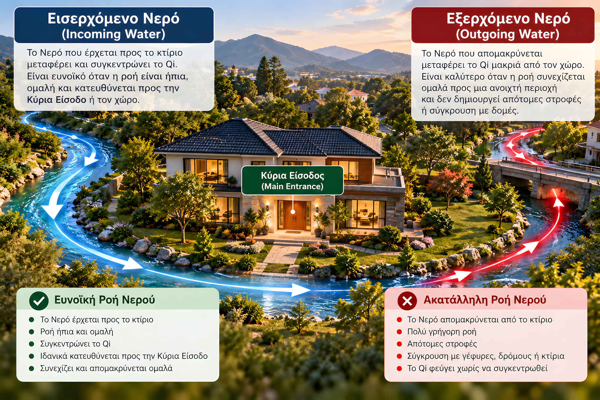 Εισερχόμενο και Εξερχόμενο Νερό στα Water Methods Εισερχόμενο και Εξερχόμενο Νερό στα Water Methods σε σχέση με την Κύρια Είσοδο